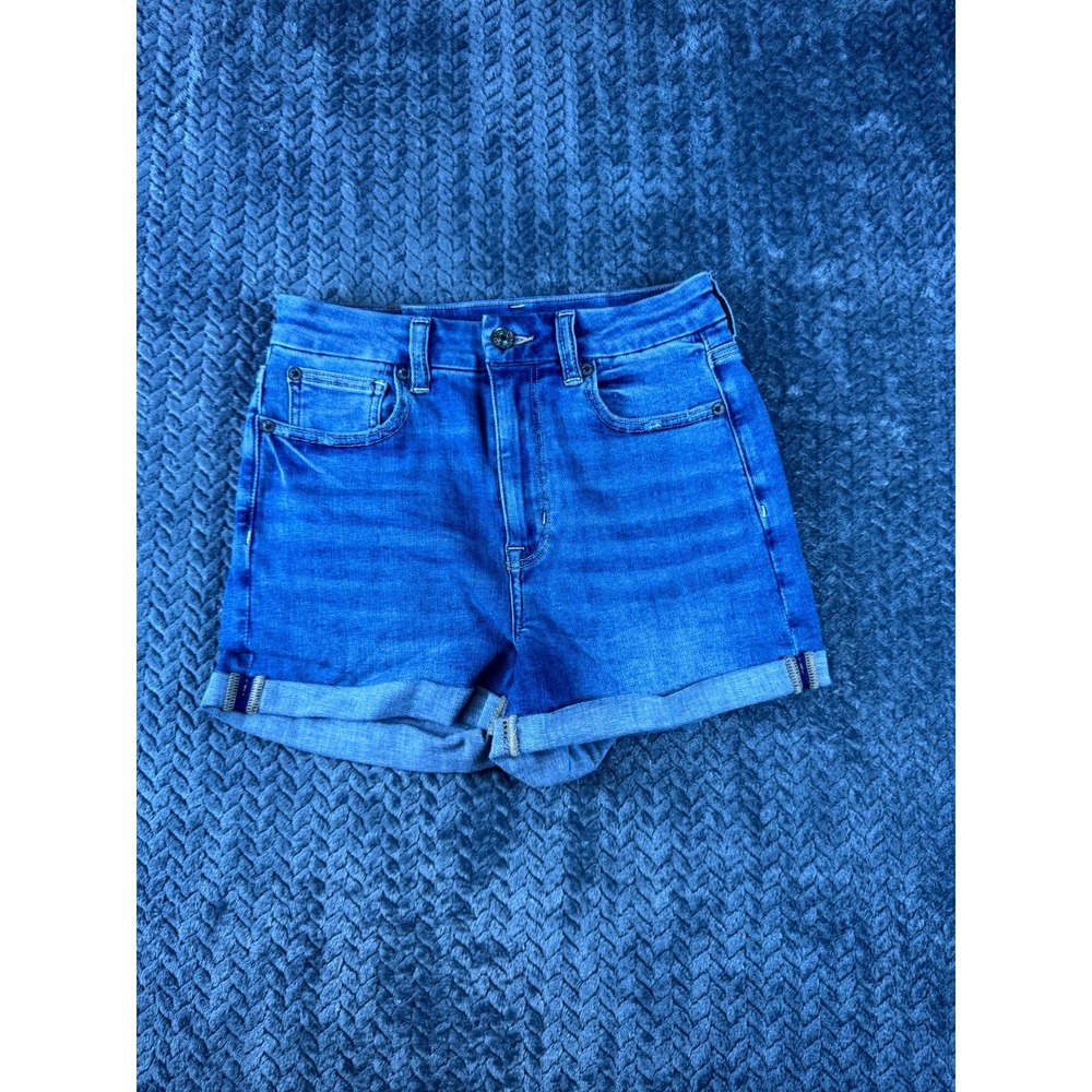American Eagle Next Level Stretch Shorts Womens 2 Blue Distressed Denim Cuffed